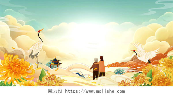 重阳节全国敬老月宣传栏展板背景